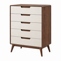 Komoda 80 x 40 x 110 cm z pięcioma szufladami w kolorze orzechowym i kremowym - styl retro