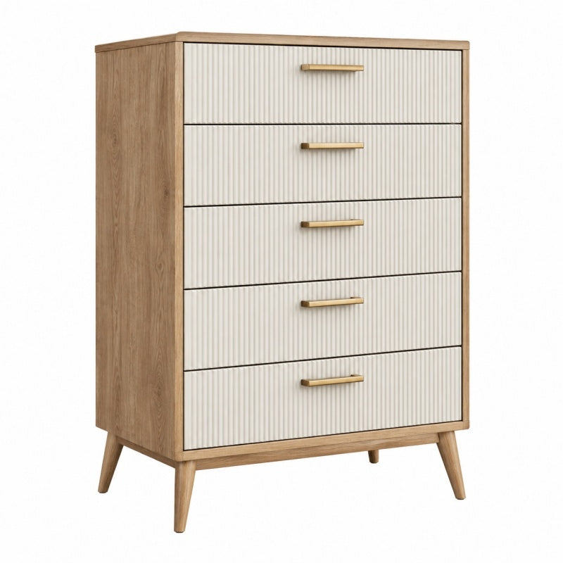 Komoda 80 x 40 x 110 cm z pięcioma szufladami w kolorze dąb biel - styl nowoczesny
