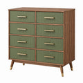 Komoda z 8 szufladami 120 x 45 x 120 cm zielona w wykończeniu drewnopodobnym styl retro