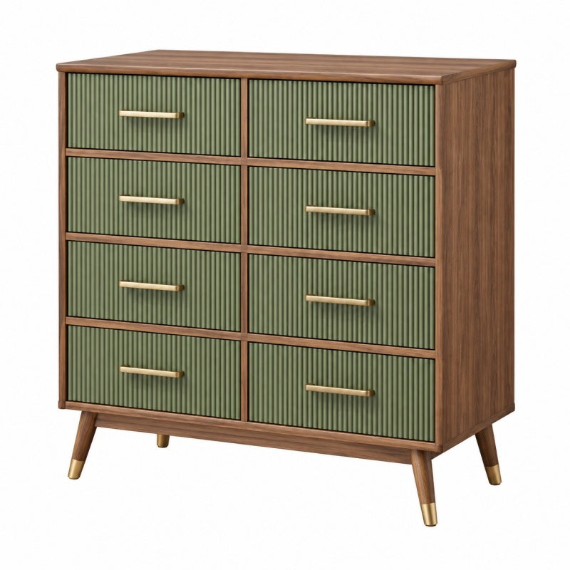 Komoda z 8 szufladami 120 x 45 x 120 cm zielona w wykończeniu drewnopodobnym styl retro