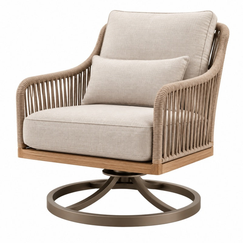 Fotel obrotowy 85 x 80 x 95 cm beżowy z plecionym bokiem i metalową podstawą