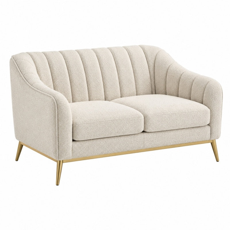 Sofa dwuosobowa 160 cm z tkaniny bouclé kremowa - nowoczesna z metalowymi nogami
