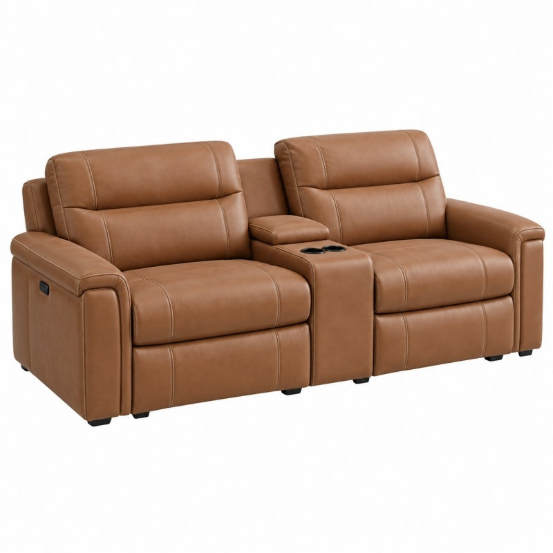 Kanapa dwuosobowa 190 x 95 x 102 cm brązowa ze skóry syntetycznej z funkcją relaks i uchwytami na napoje