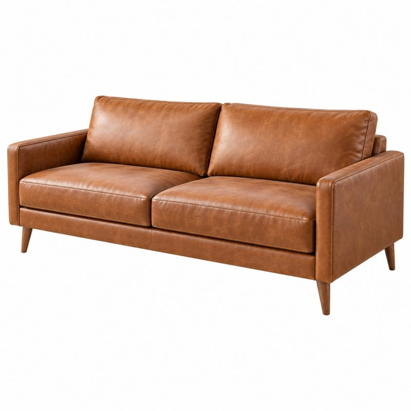 Sofa dwuosobowa 170 x 85 x 85 cm brązowa tapicerowana imitacją skóry - nowoczesna