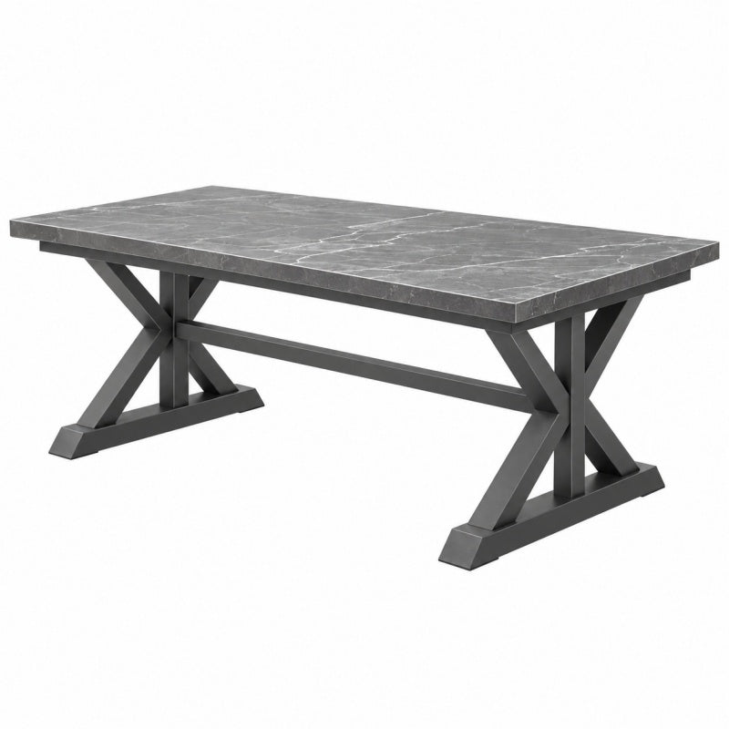 Stół jadalniany 180 x 90 x 75 cm z blatem w kolorze szarego marmuru na metalowej podstawie industrialny