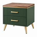 Stolik nocny 50 x 40 x 60 cm zielony z drewnianym blatem i 2 szufladami