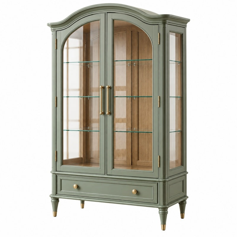 Witryna 105 x 45 x 190 cm z drewna i szkła zielona klasyczna z szufladą