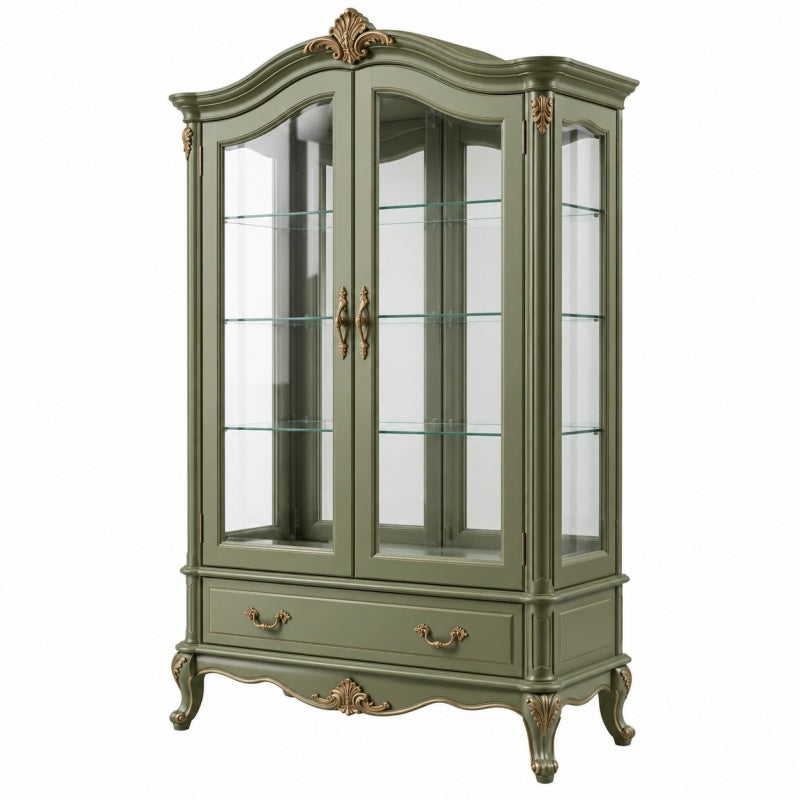 Witryna 100 x 45 x 190 cm zielona drewniana ze szkłem - klasyczna do ekspozycji