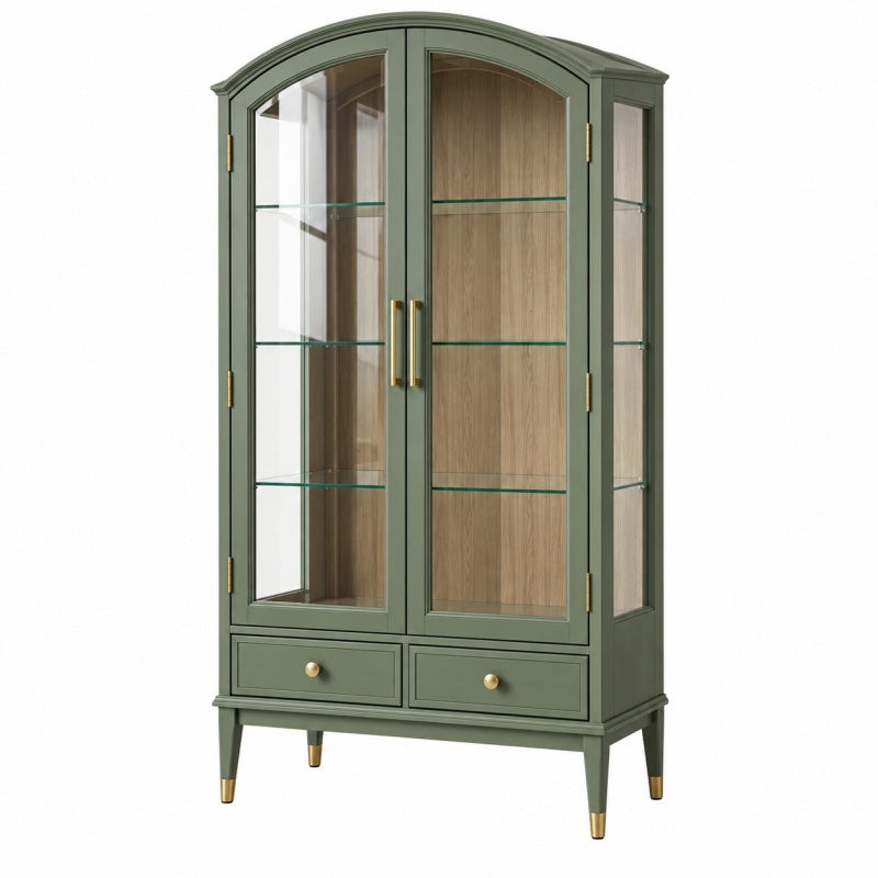 Witryna 90 x 40 x 190 cm zielona z drewna i szkła w stylu klasycznym